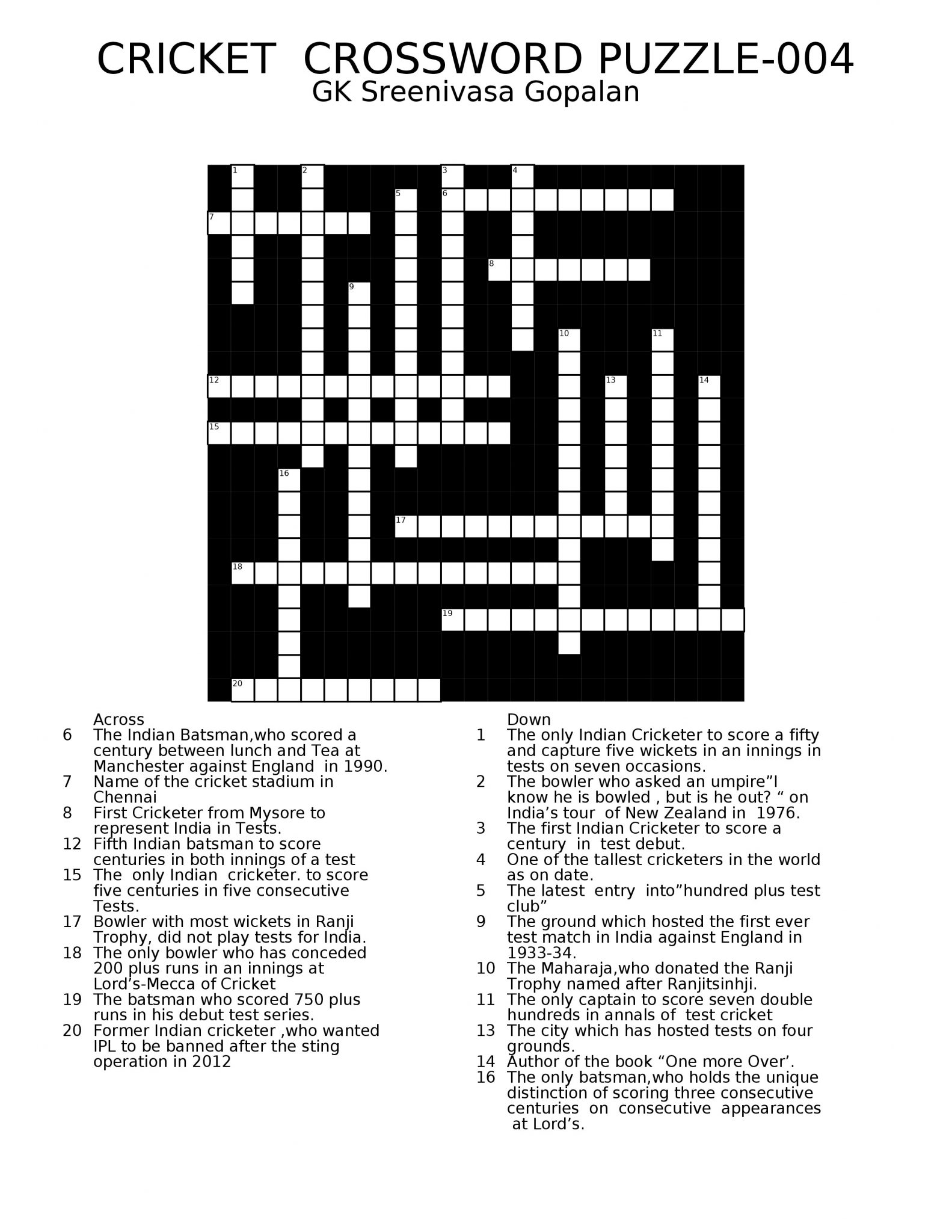Cricket Crossword Puzzle 004
